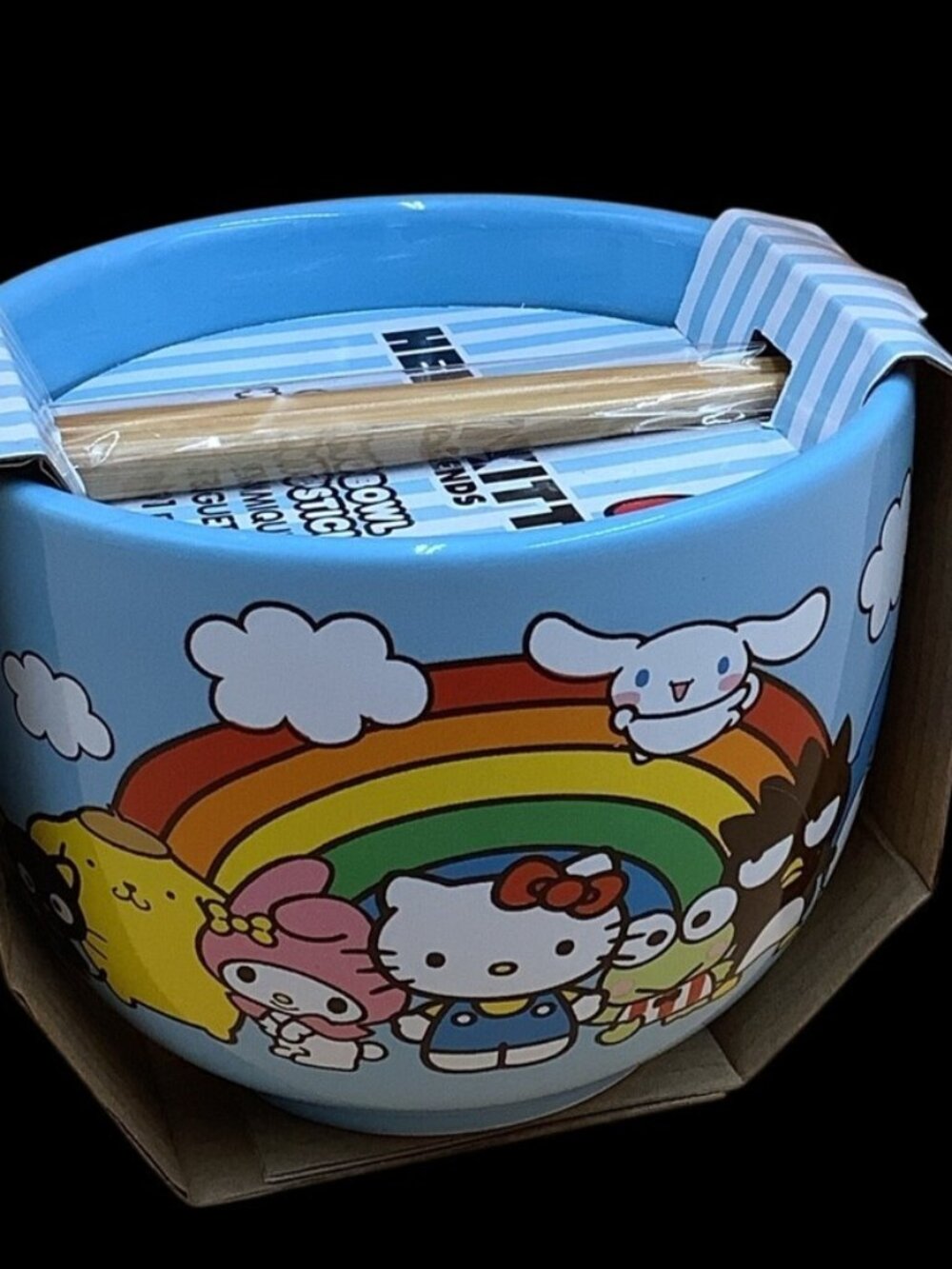 Sanrio Hello Kitty and Friends Rainbow Ceramic Ramen Bowl & Chopstick Set New